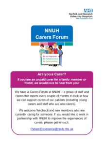 Norfolk and Norwich Hospital Carers' Forum flier