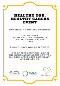 Healthy You Healthy Carers event poster