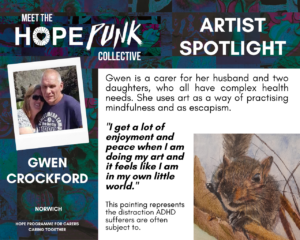 Carer Gwen showcases artwork at Hope Punk Festival 2