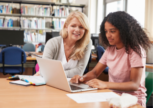 Girl and teacher