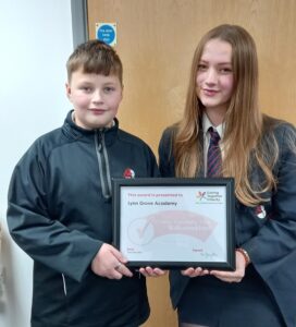 Carer Friendly Tick Award Certificate presentation photo - Lynn Grove Academy