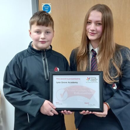 Carer Friendly Tick Award Certificate presentation photo - Lynn Grove Academy