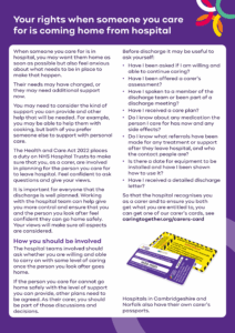 Your rights when someone you care for is coming home from hospital fact sheet