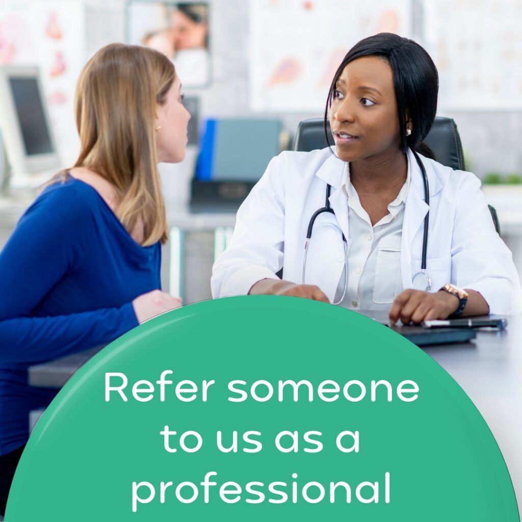 'Refer someone to us as a professional' wording with a doctor and carer