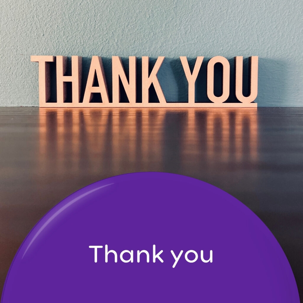 'Thank you' wording with an image that says THANK YOU