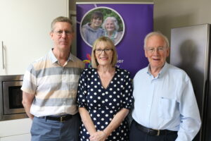 From left to right: Andrew Glover, new Chair of the Board of Trustees at Caring Together Charity, Miriam Martin, Caring Together chief executive, and Stuart Evans, who has retired as Chair of the Board of Trustees