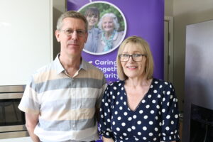 Andrew Glover, new Chair of the Board of Trustees at Caring Together (left) with chief executive Miriam Martin (right)